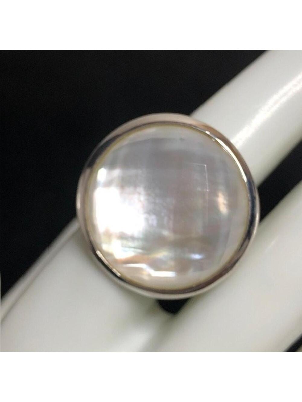 B0973 Honora Sterling Silver Faceted Mother of Pearl Doublet sz 7.5 ring 9.5gr